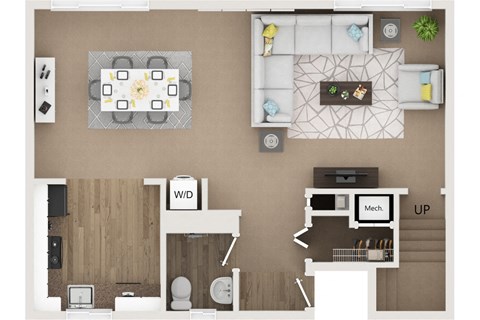 1st floor of the 2 bedroom 1.5 bath townhome at Cardiff Hall Apartments, Towson MD